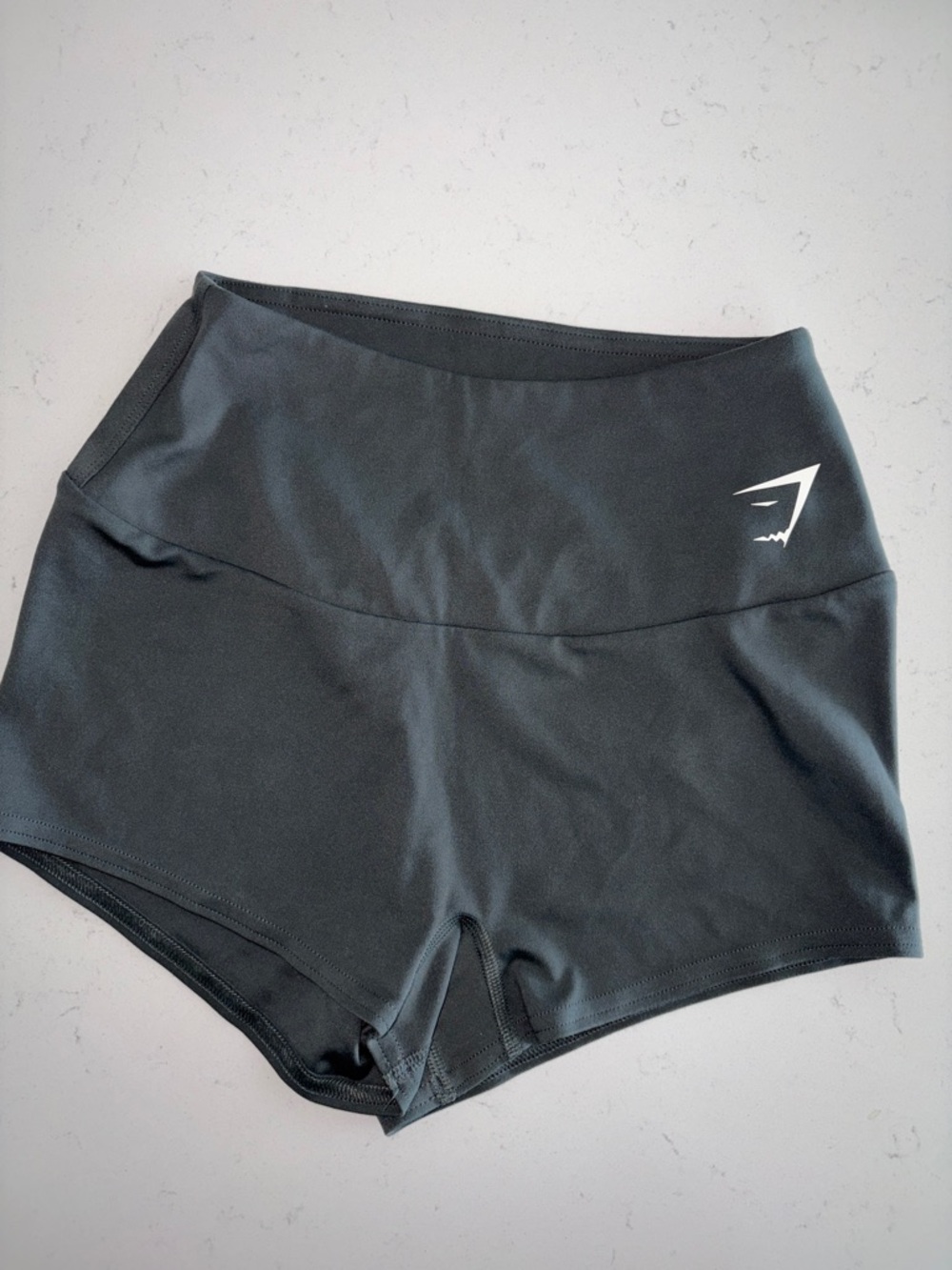 Gymshark Black High-Waist Short Bike Shorts with White Logo